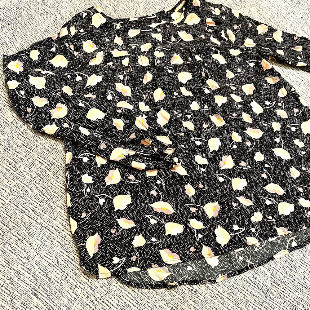 Ann Taylor Loft Polka Dot and Floral Flowy Blouse